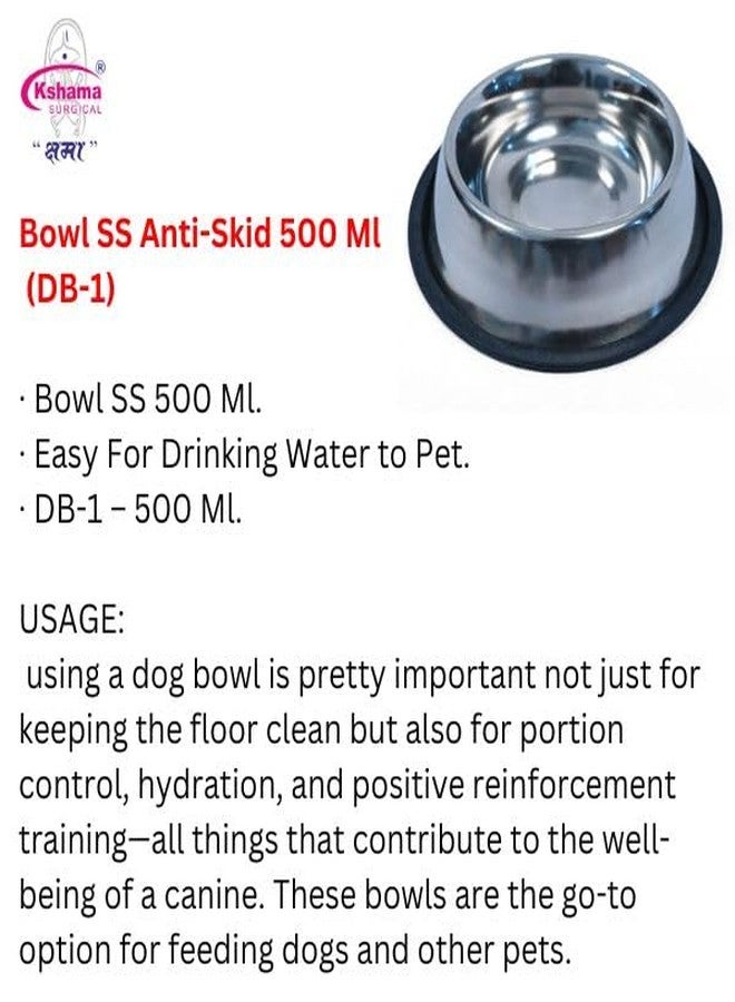 Kshama Stainless Steel Feeding Bowl with Rubber Base | Non-Toxic Dishwasher Safe Pet Supplies | Anti-Skid Food Water Bowl for Dogs, Puppy and Cat (Silver, 500ml) - Image 4